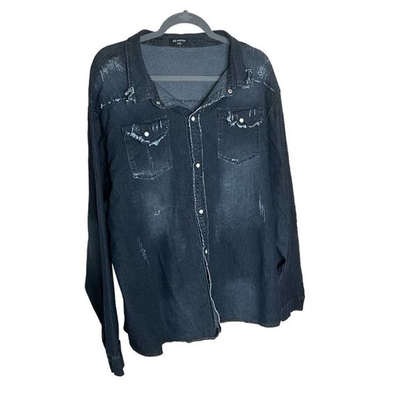 ED Express Men's Long Sleeve Shirt Size XXL Dark Blue Distressed Frayed - Picture 1 of 12